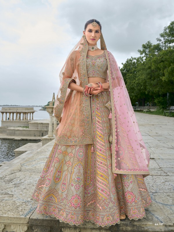 Pure Silk Bridal Lehenga in Multi Color With Embroidery work