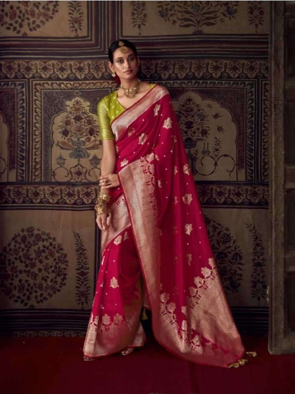  Pure Banarasi  Crepe Georgette Silk Party Wear Saree In Pink Color 