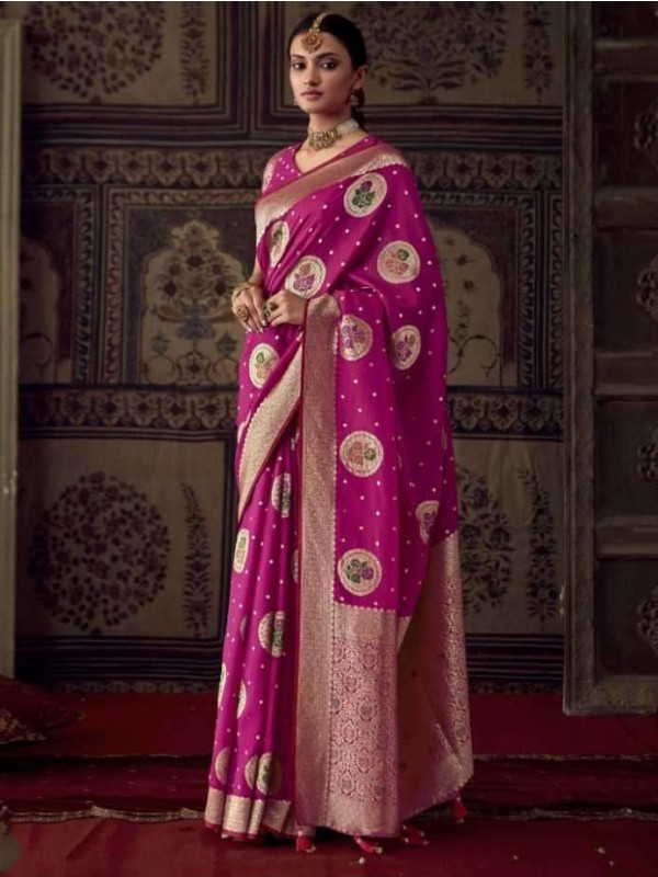 Pure Banarasi  Crepe Georgette Silk Saree In Magenta Color With Weaving  Work