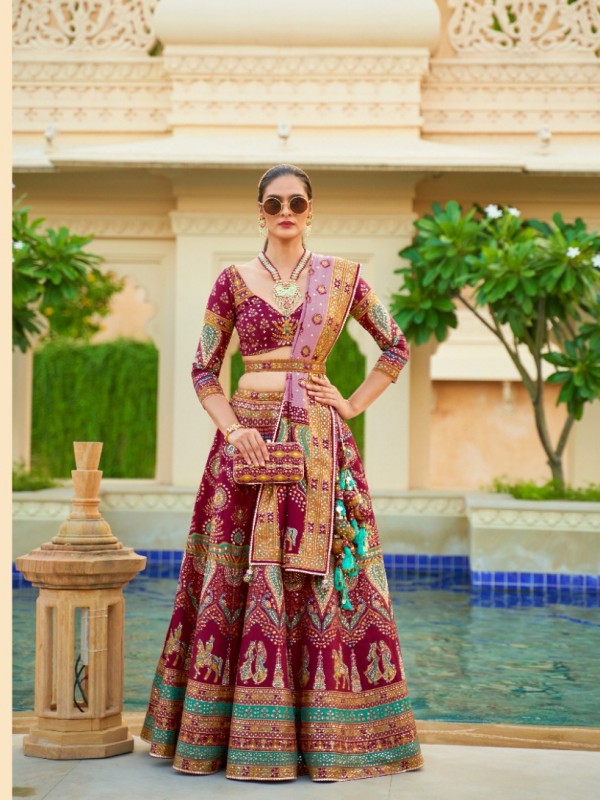 Pure Rajwadi Silk Wedding Lehenga in Magenta Color With Embroidery  work