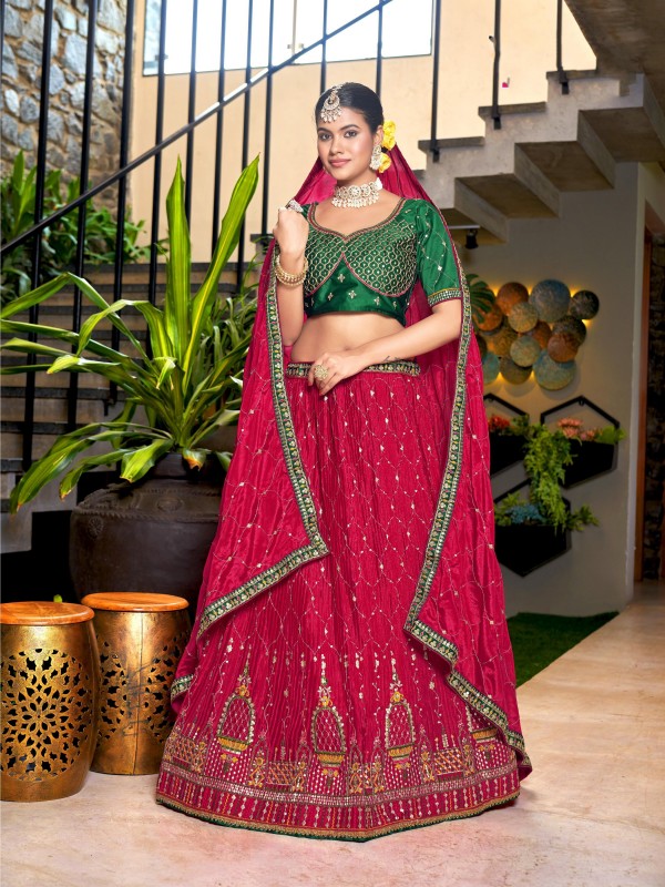 Chinon Silk  Party Wear Lehenga In Pink Color With Embroidery Work