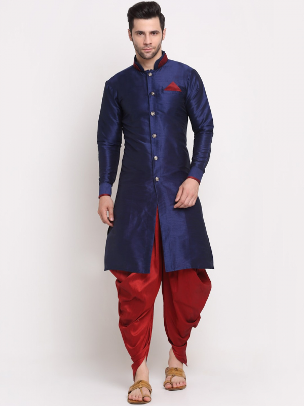 Heritge Silk Readymade Dhoti Kurta in Navy Blue & Maroon