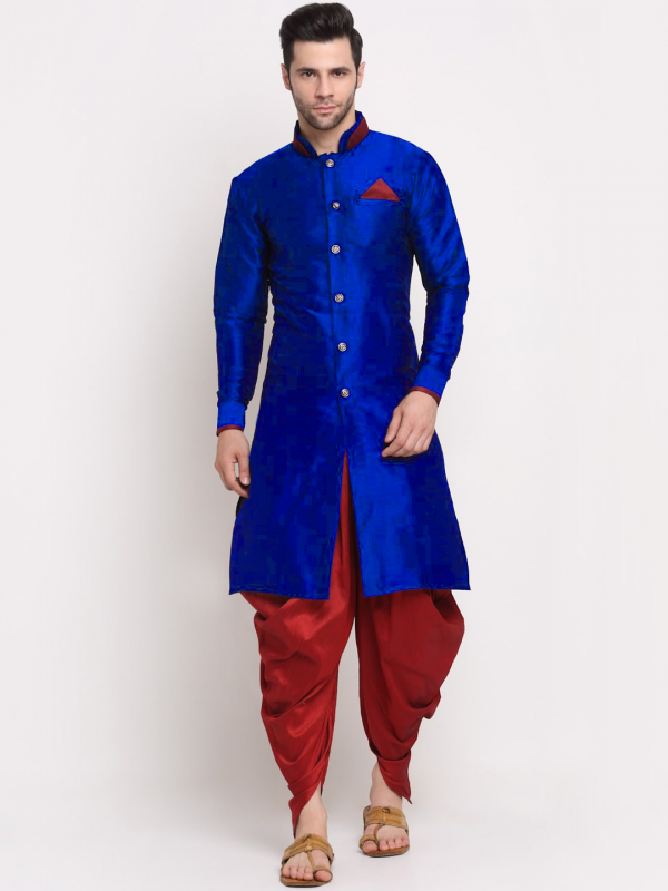 Heritge Silk Readymade Dhoti Kurta in Royal Blue & Maroon