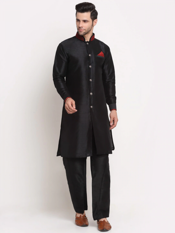 Heritge Silk Readymade Kurta in Black 