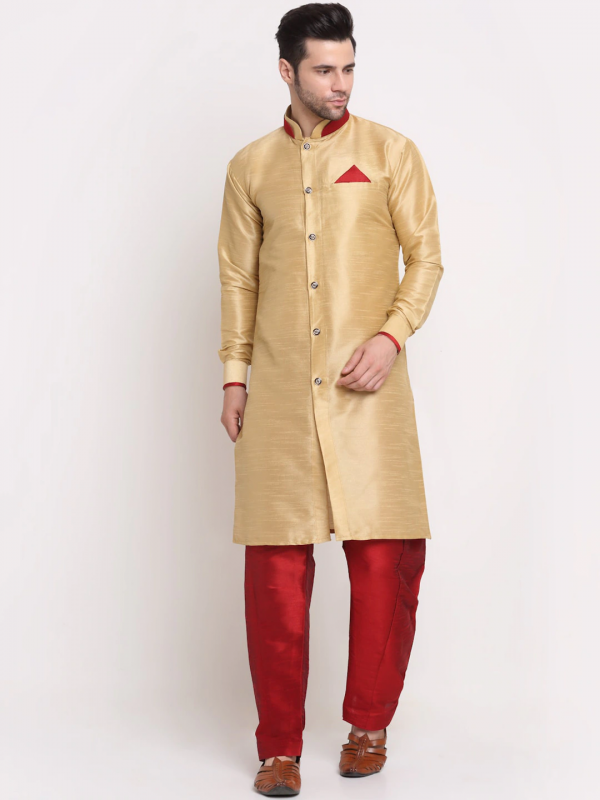 Heritge Silk Readymade Kurta in Cream & Maroon