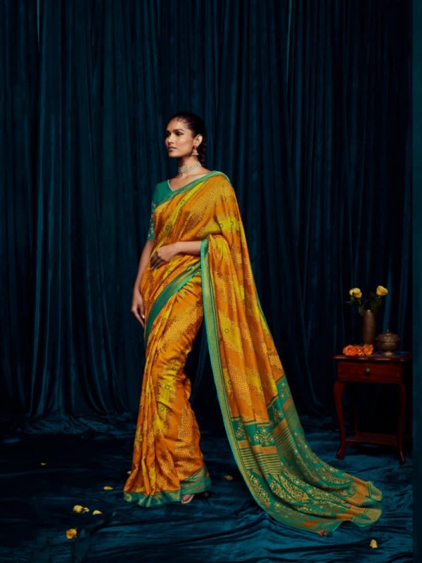  Silk Saree In Yellow Color With Embroidery  Work