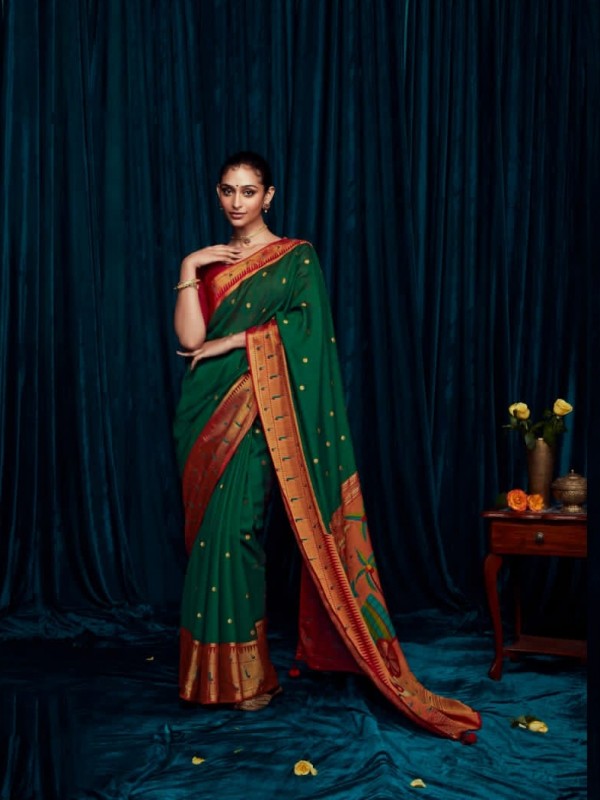  Silk Saree In Green Color With Embroidery  Work