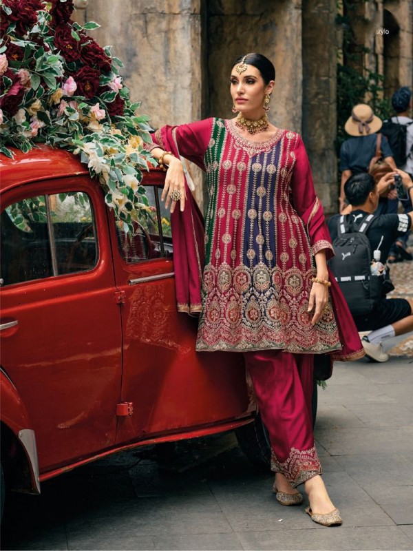 Pure Chinon Party Wear Sharara In Multi Color With Embroidery Work 