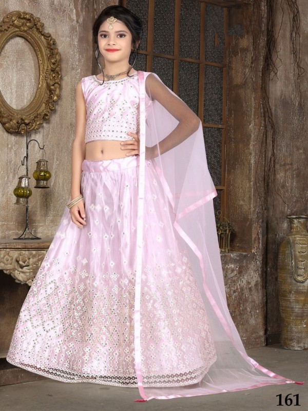 Geogratte  Party Wear Kids Lehenga In Light Pink WIth Embrodiery Work 