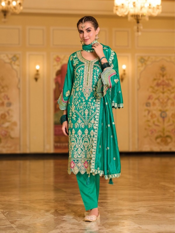 PREMIUM SILK  Silk Party Wear Suit in Turquoise Color with Embroidery Work