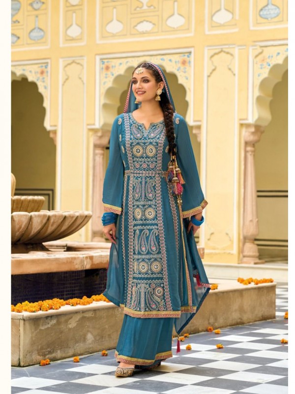 PREMIUM SILK  Silk Party Wear Plazo in Blue Color with Embroidery Work
