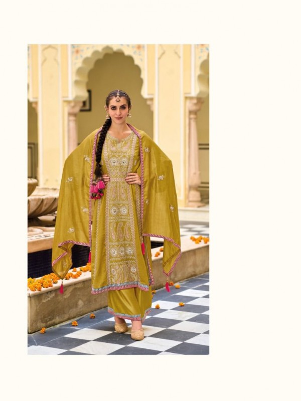 PREMIUM SILK  Silk Party Wear Plazo in Yellow Color with Embroidery Work
