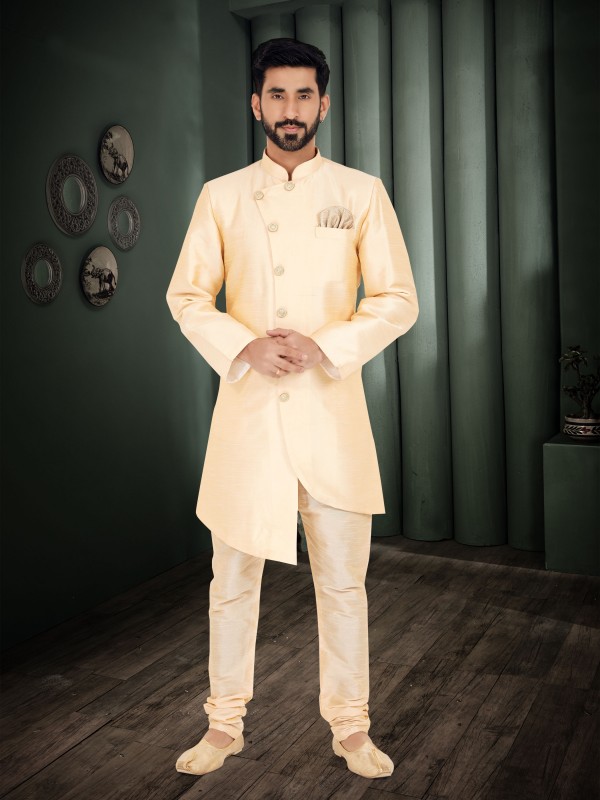 Dhupion Silk Fabric IndoWestern Ready Made Suit in Black Color With Embroidery Work 