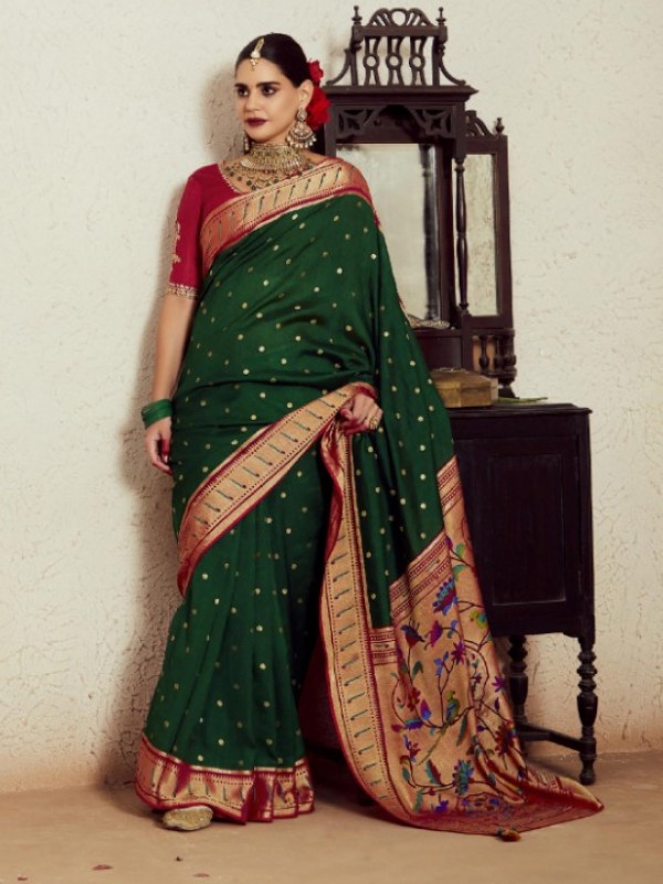  Pure Silk Saree In Green Color With Embroidery  Work