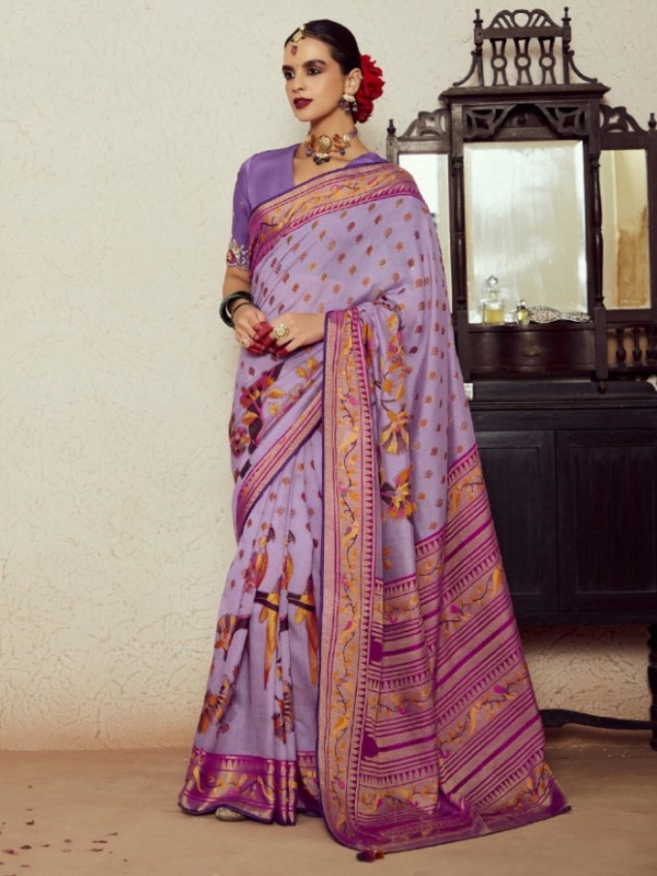  Pure Silk Saree In Lavender Color With Embroidery  Work