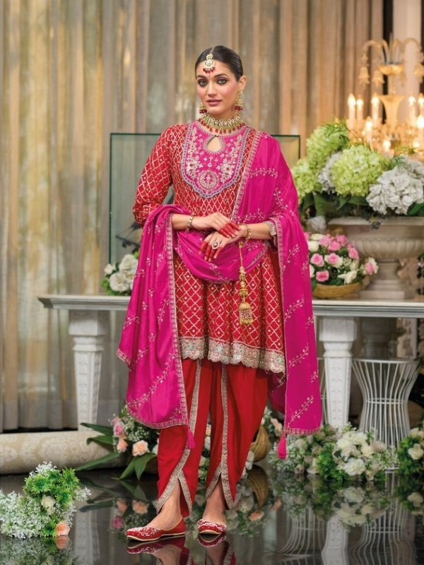 Pure Chinon Silk Party Wear Sharara Pink Color with Embroidery Work