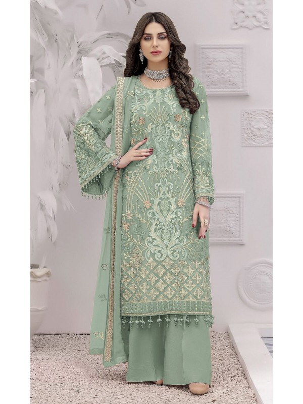Georgette Silk Party Wear Suit in Pista Color with Embroidery Work