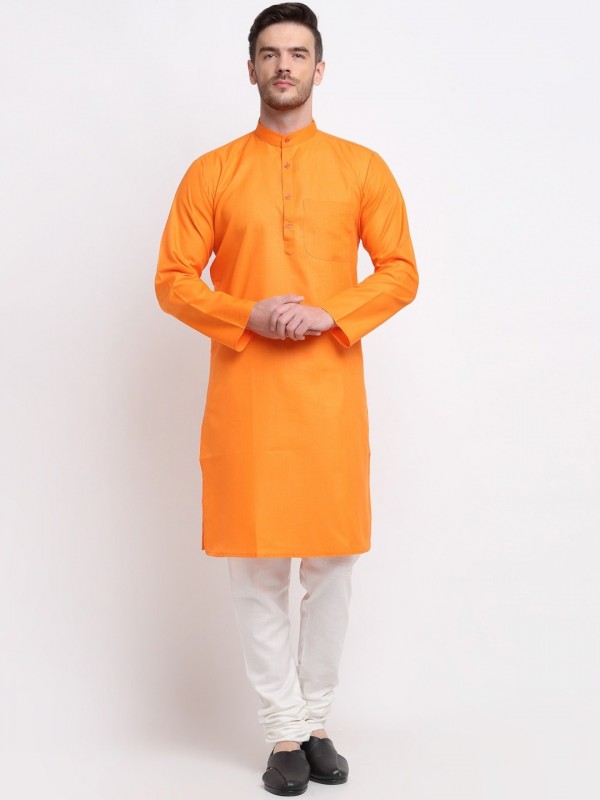 Cotton Silk Readymade Kurta set in Orange