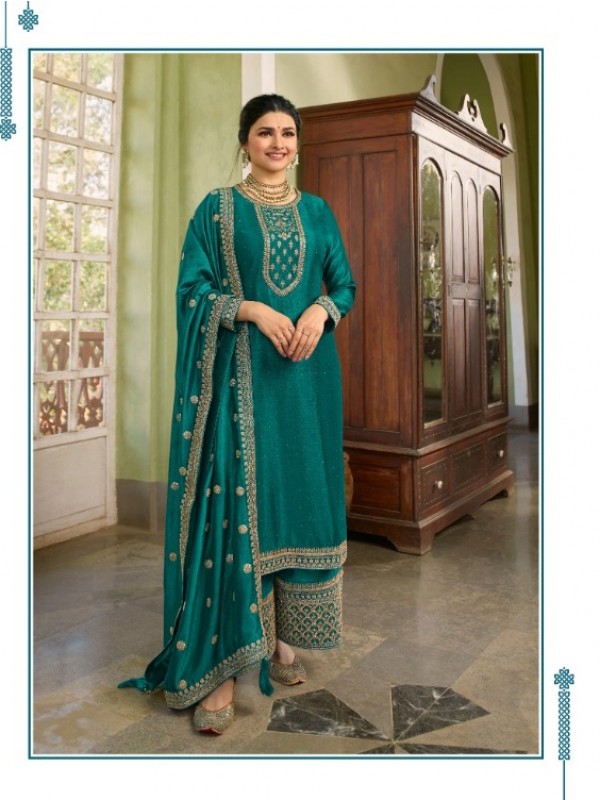  Silk Georgette  Party Wear Suit in Teal Blue Color with Embroidery Work
