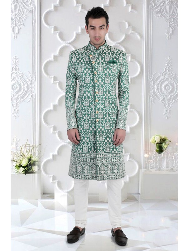 Heavy Imported Silk IndoWestern Ready Made Dress in Light Green Color 
