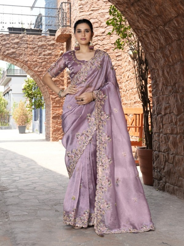 Pure Fancy Silk Wedding wear Saree In Purple Color With Embroidery Work