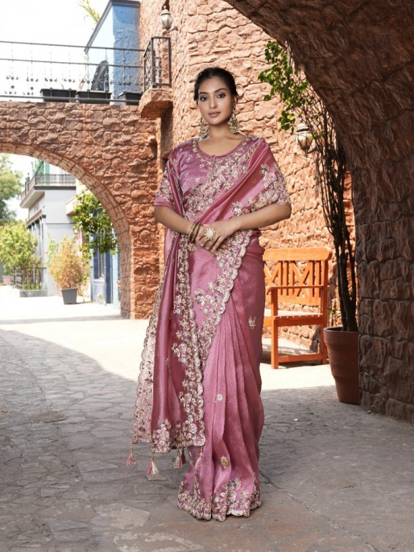 Pure Fancy Silk Wedding wear Saree In Pink Color With Embroidery Work