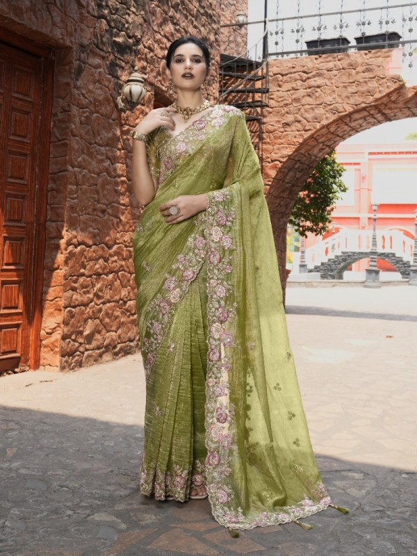 Pure Fancy Silk Wedding wear Saree In Lemon Color With Embroidery Work