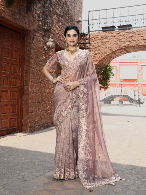 Pure Fancy Silk Wedding wear Saree In Purple Color With Embroidery Work