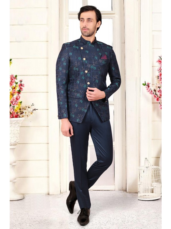 Readymade Men's Wear Jodhpuri Top in Blue & Ferozi Color 