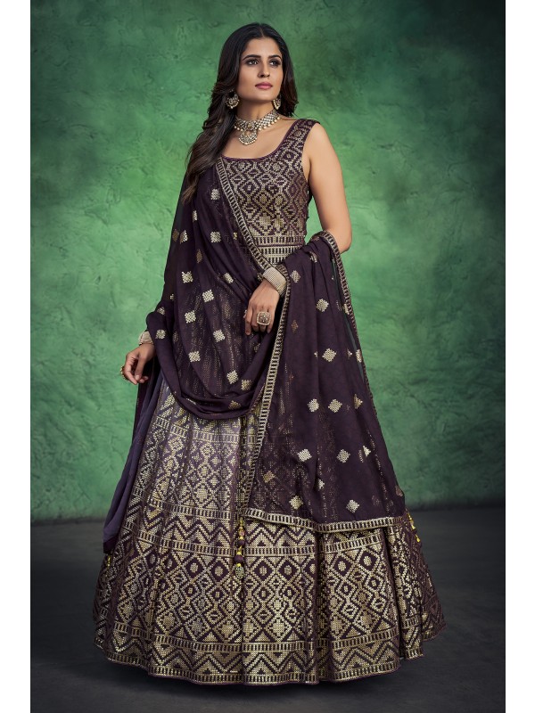 Georgette  Fabrics Party Wear Gown in  Purple Color With Embroidery Work 
