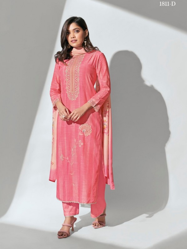 Muslin Silk Party Wear  Suit  in Pink Color with  Embroidery Work