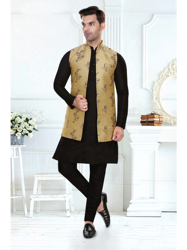 Art Silk Function Wear Heavy Readymade Men's Kurta Paijama With Jacket 