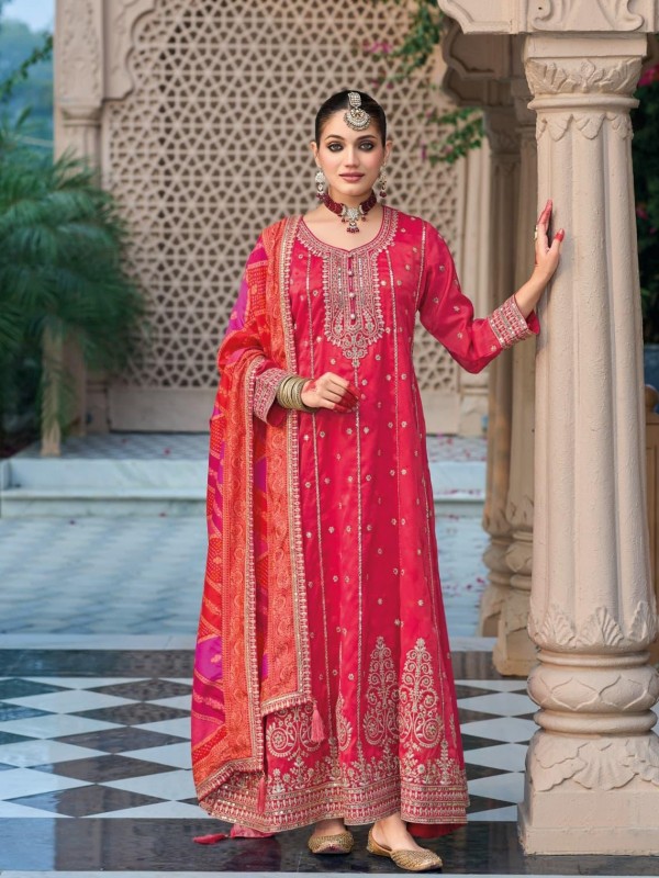 Simmer Silk Readymade Weddomg Wear Gown In Pink Color with Embroidery Work 