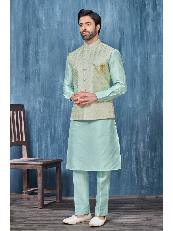 Jacquard Silk Function Wear Heavy Readymade Men's Kurta Paijama With Jacket 