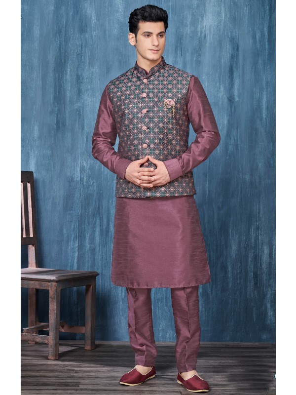 Jacquard Silk Function Wear Heavy Readymade Men's Kurta Paijama With Jacket 