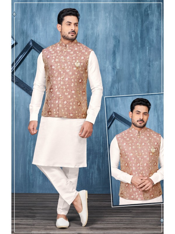 Jacquard Silk Function Wear Heavy Readymade Men's Kurta Paijama With Jacket 