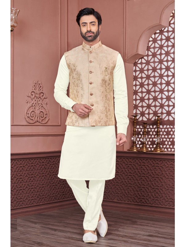 Jacquard Silk Function Wear Heavy Readymade Men's Kurta Paijama With Jacket 