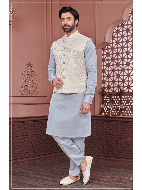 Jacquard Silk Function Wear Heavy Readymade Men's Kurta Paijama With Jacket 