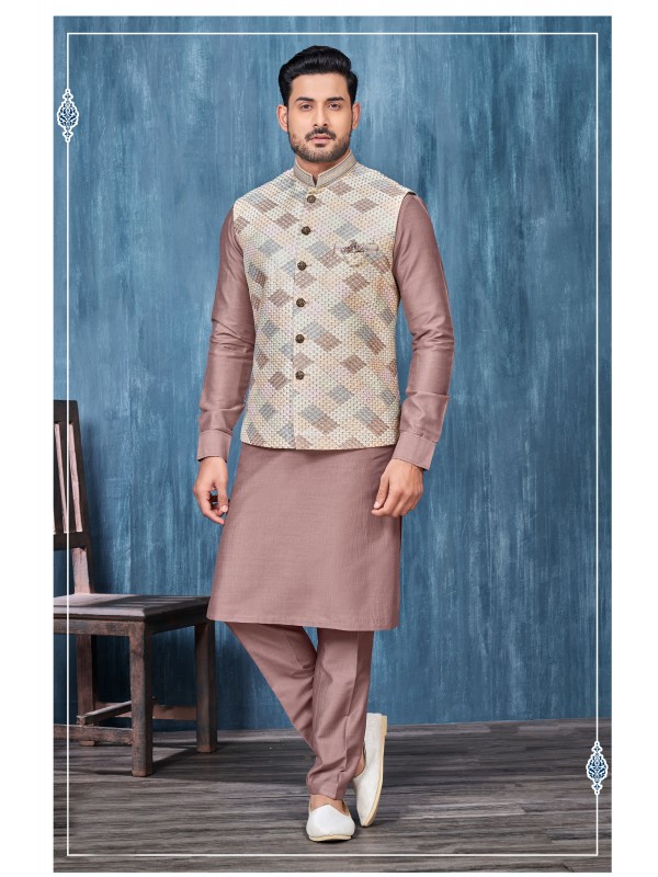 Art Embroidered Banarasi Silk Function Wear Heavy Readymade Men's Kurta Paijama With Jacket 