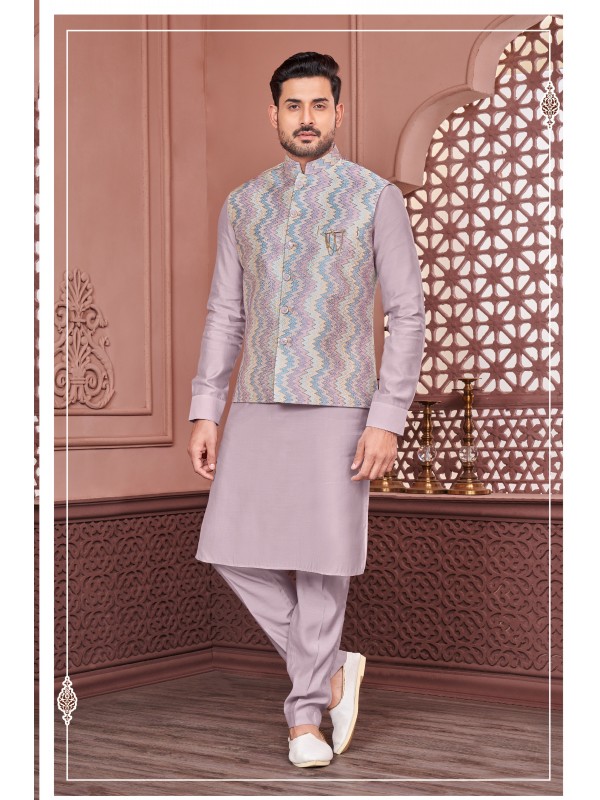 Art Embroidered Banarasi Silk Function Wear Heavy Readymade Men's Kurta Paijama With Jacket 