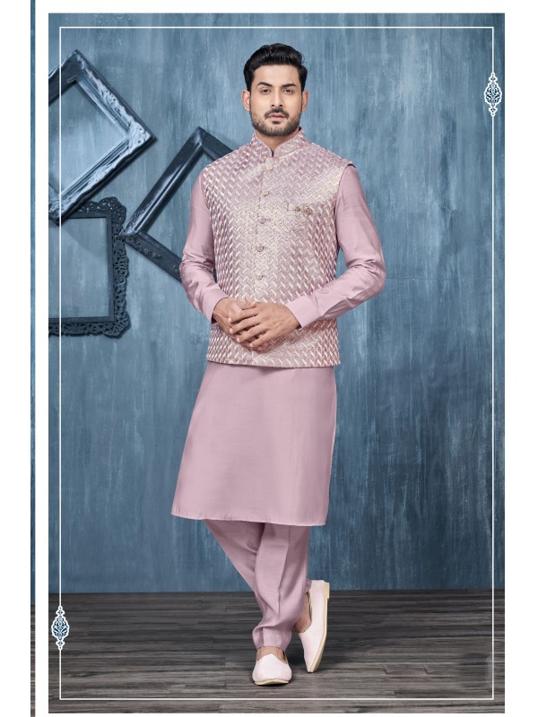 Art Embroidered Banarasi Silk Function Wear Heavy Readymade Men's Kurta Paijama With Jacket 