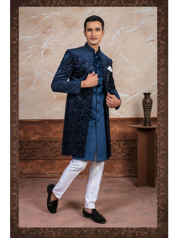 Pure Silk Fabric IndoWestern Ready Made Dress in Sea Green Pista with Embroidery Work 