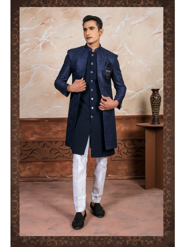 Heavy Imparted Silk Fabric IndoWestern Ready Made Dress in Blue with Embroidery Work 