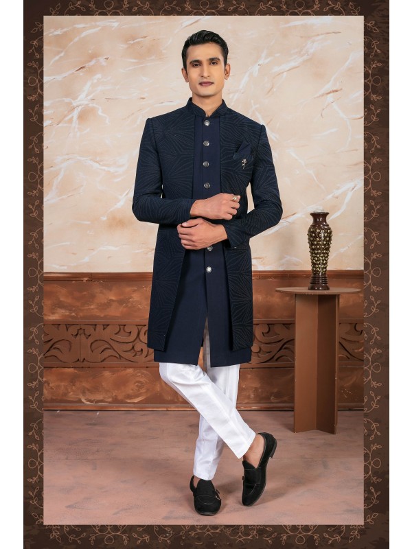 Heavy Imparted Silk Fabric IndoWestern Ready Made Dress in Blue Color 