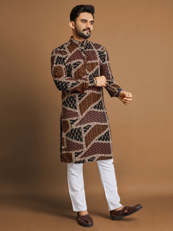 Jacquard Silk Readymade Kurta in Multi Color 