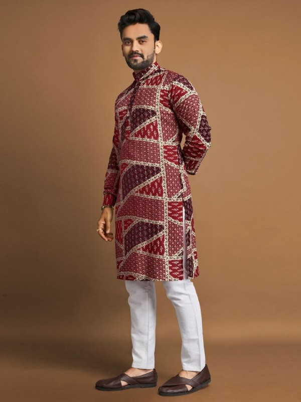 Jacquard Silk Readymade Kurta in Multi Color 