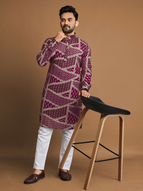 Jacquard Silk Readymade Kurta in Multi Color 