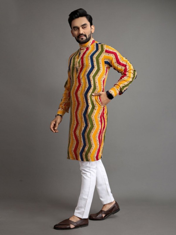Jacquard Silk Readymade Kurta in Multi Color 