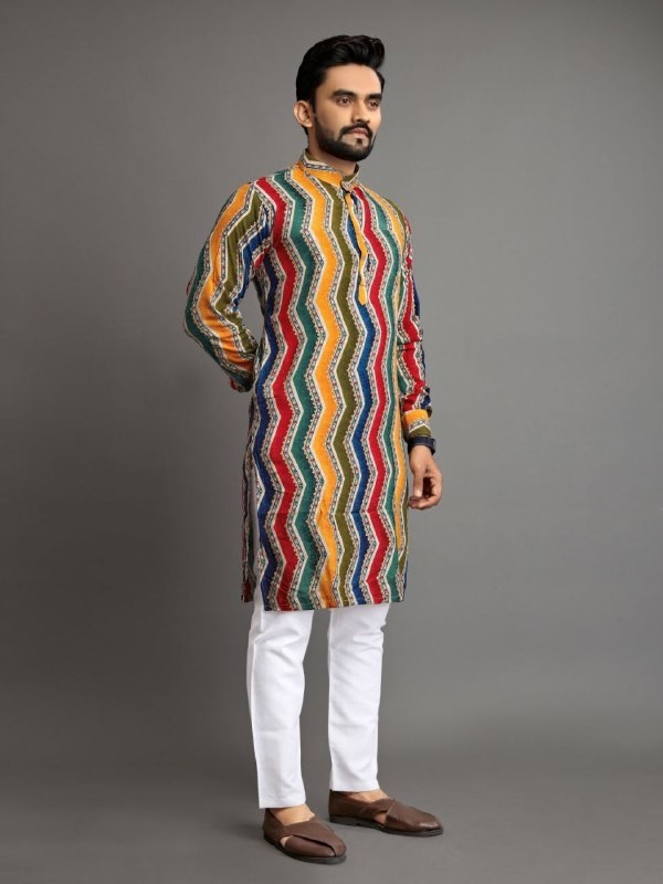 Jacquard Silk Readymade Kurta in Multi Color 