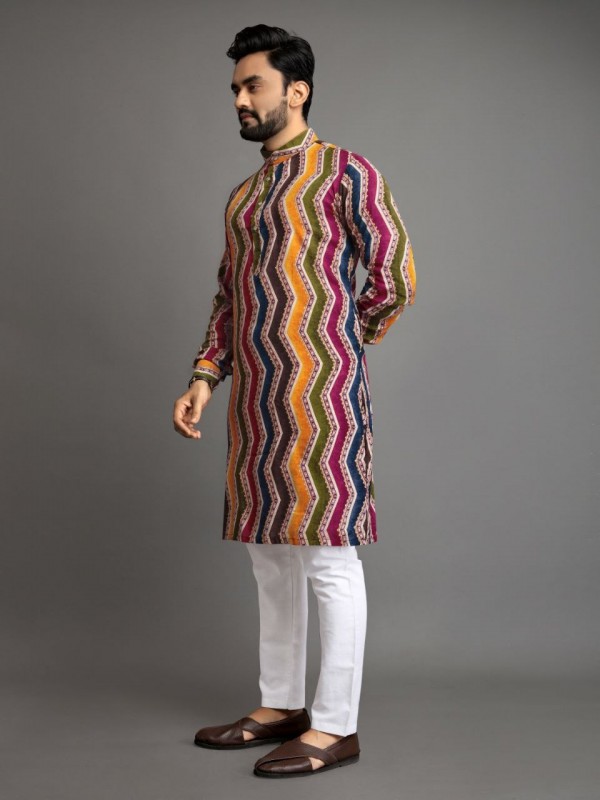 Jacquard Silk Readymade Kurta in Multi Color 